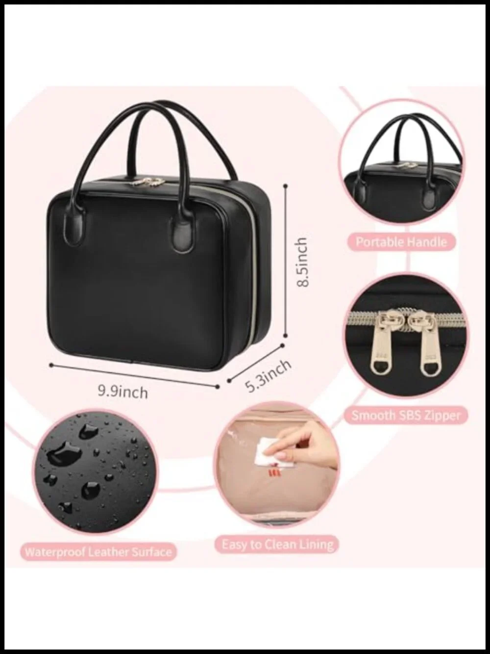 Large Capacity Travel Makeup Bag with Dividers & Brush Compartment, Waterproof
